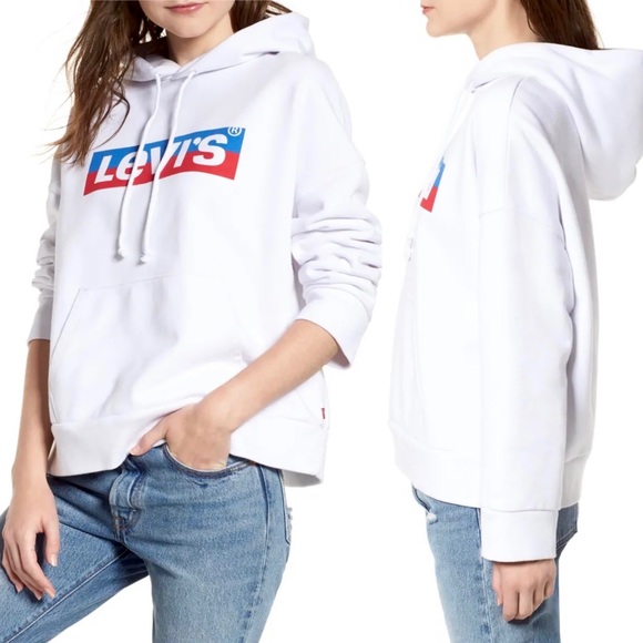 ✨New LEVIS Graphic Logo Oversize Pullover Hoodie White XS - Picture 1 of 8